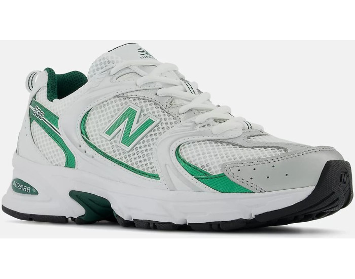 New Balance 530 White with nightwatch green