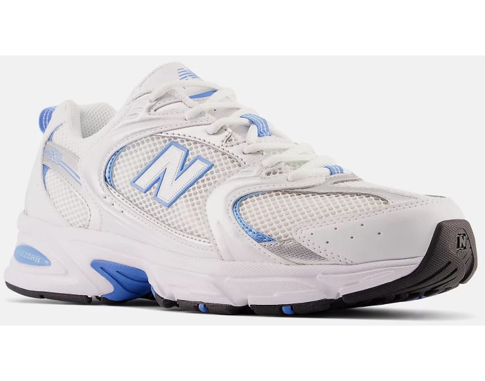 New Balance 530 White with silver metallic and sky blue