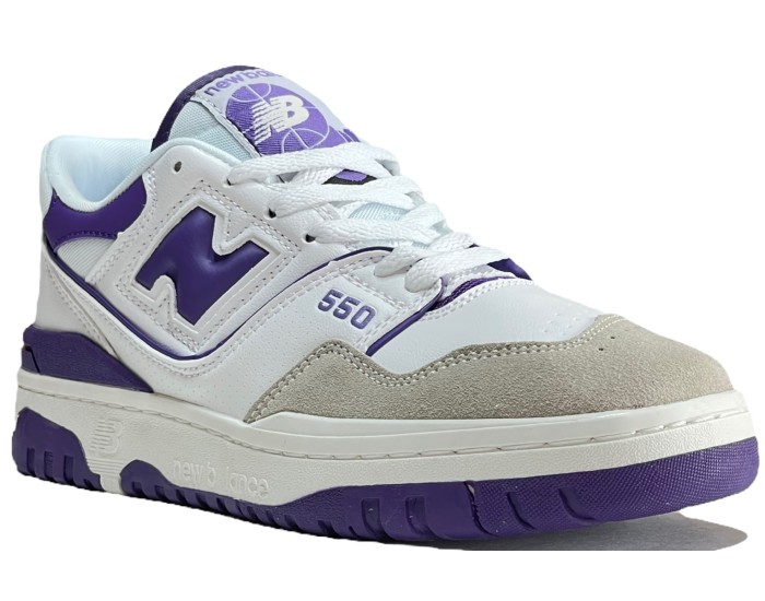 New Balance 550 white prism purple женские белые с фиолетовым
