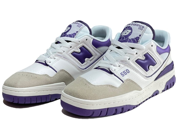 New Balance 550 white prism purple женские белые с фиолетовым