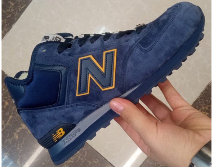 New Balance 574 Mid Deep Blue Yellow с мехом