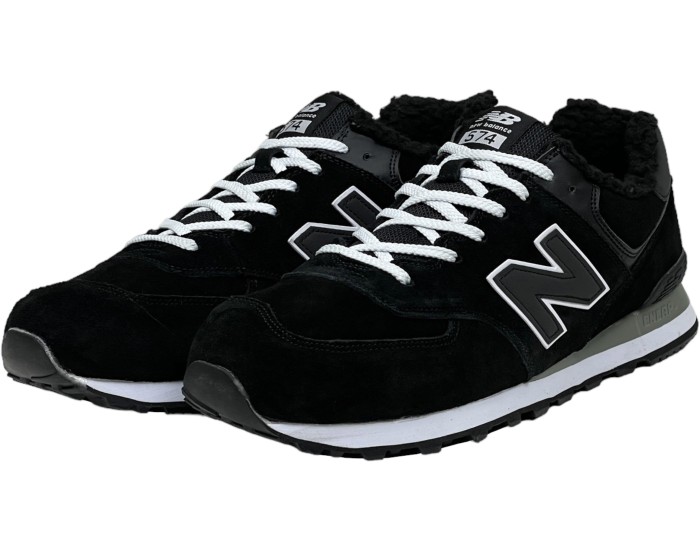 New Balance 574 Black White Big Size с мехом