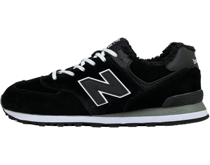 New Balance 574 Black White Big Size с мехом