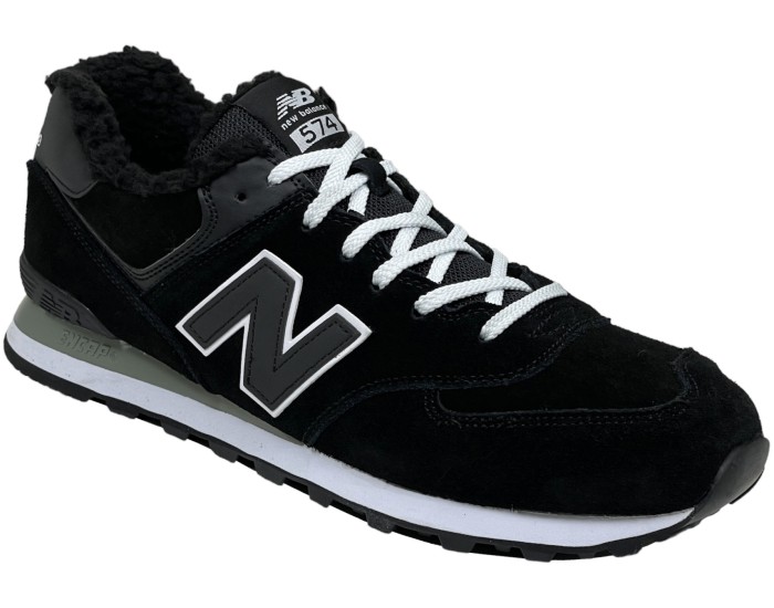 New Balance 574 Black White Big Size с мехом