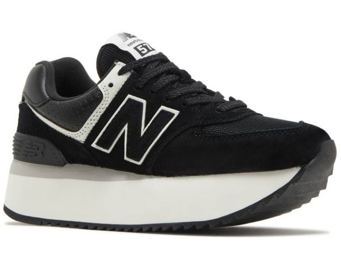 New Balance 574+ Black White на платформе