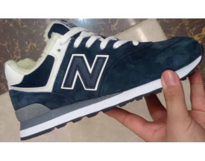 New Balance 574 Blue White Grey с мехом