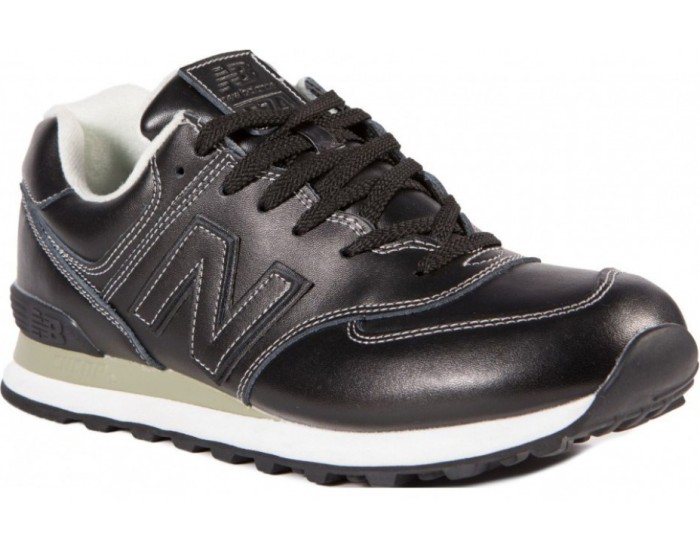New Balance 574 женские черные с белым кожаные