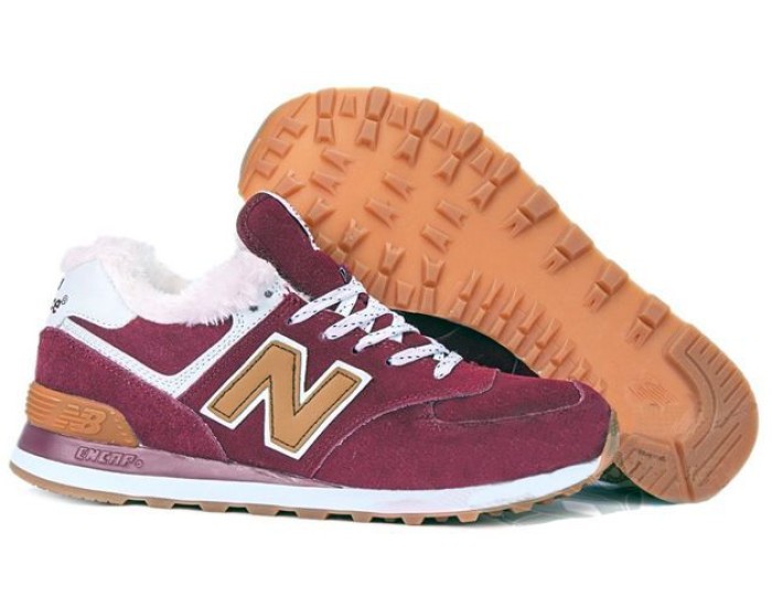 Кроссовки New Balance 574 Maroon зимние с мехом красные