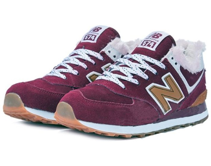 Кроссовки New Balance 574 Maroon зимние с мехом красные