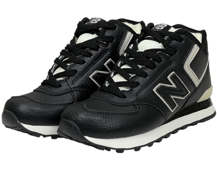 New Balance 574 Mid Black White Leather с мехом