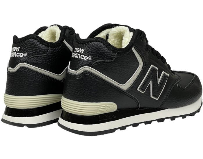 New Balance 574 Mid Black White Leather с мехом