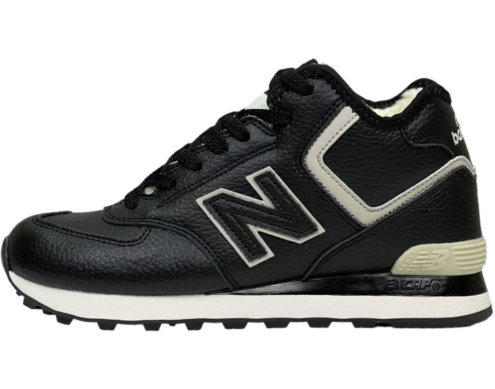 New Balance 574 Mid Black White Leather с мехом