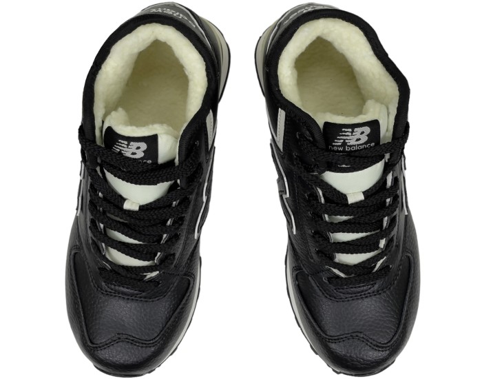 New Balance 574 Mid Black White Leather с мехом