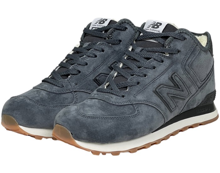 New Balance 574 Mid Deep Blue замшевые с мехом