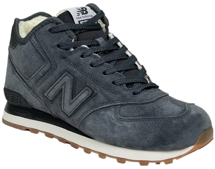 New Balance 574 Mid Deep Blue замшевые с мехом