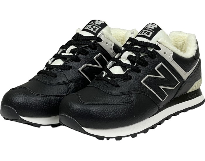 New Balance 574 мужские кожаные черные с мехом