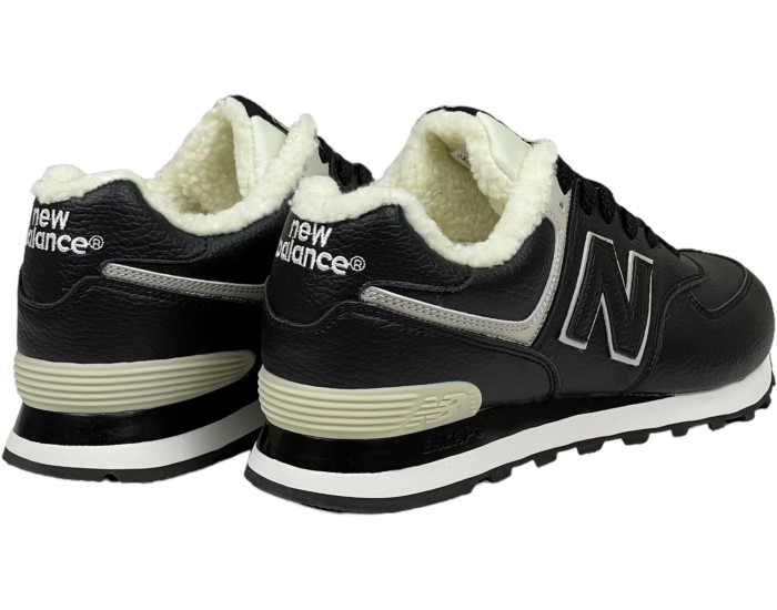 New Balance 574 мужские кожаные черные с мехом