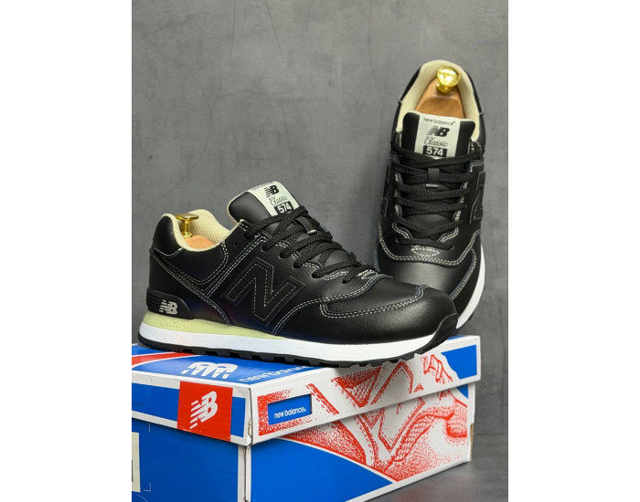 New Balance 574 Triple Black Кожаные