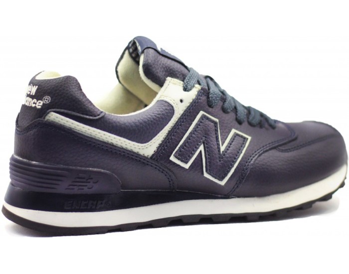 New Balance 574 темно-синие кожаные