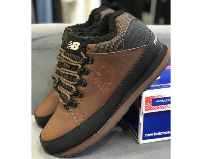New Balance 754 Brown Black кожаные с мехом