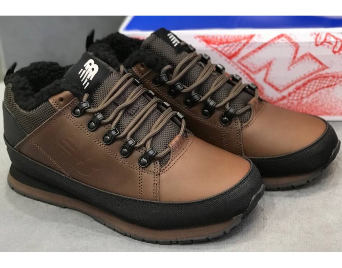 New Balance 754 Brown Black кожаные с мехом
