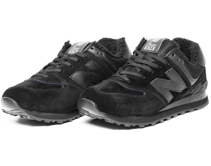 Кроссовки New Balance 574 classic зимние черные с мехом