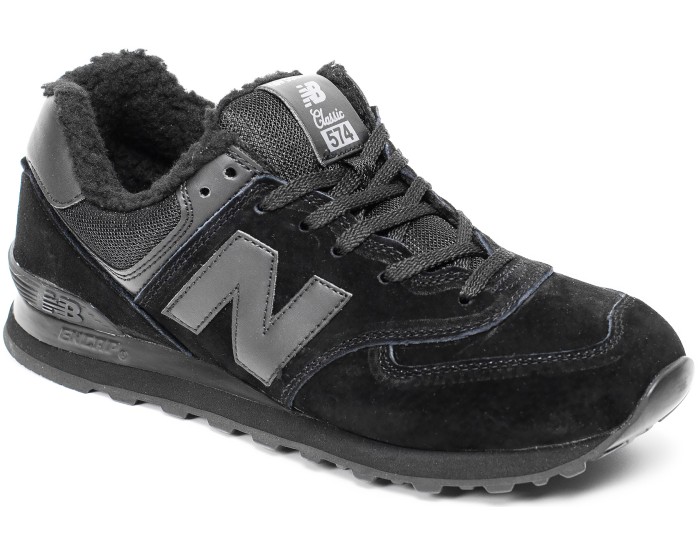 Кроссовки New Balance 574 classic зимние черные с мехом