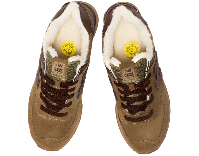 Кроссовки New Balance 574 light brown коричневые зимние с мехом