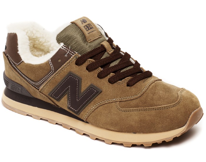 Кроссовки New Balance 574 light brown коричневые зимние с мехом