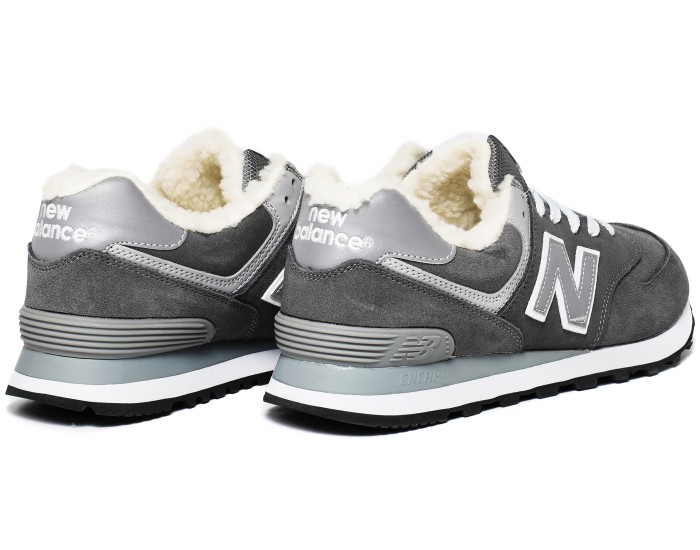 Кроссовки New Balance 574 серые замшевые зимние с мехом