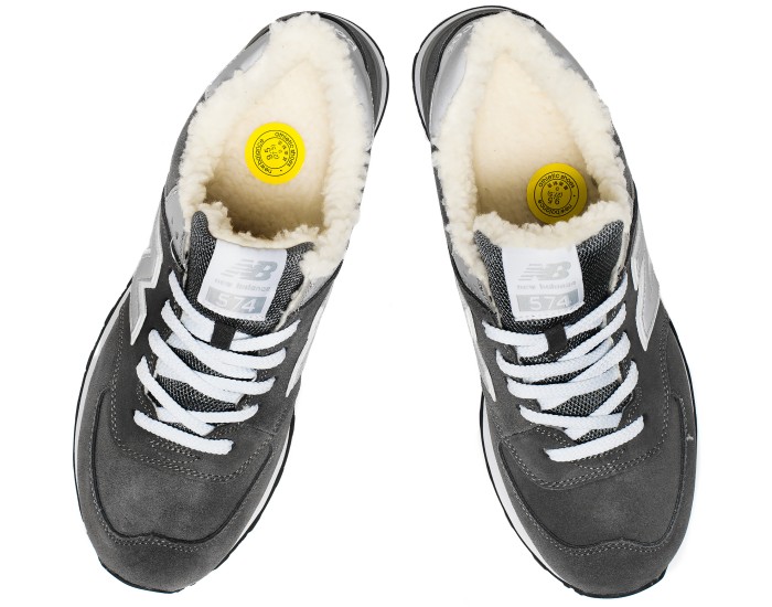 Кроссовки New Balance 574 серые замшевые зимние с мехом