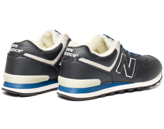 Кроссовки New Balance 574 синие кожаные зимние с мехом