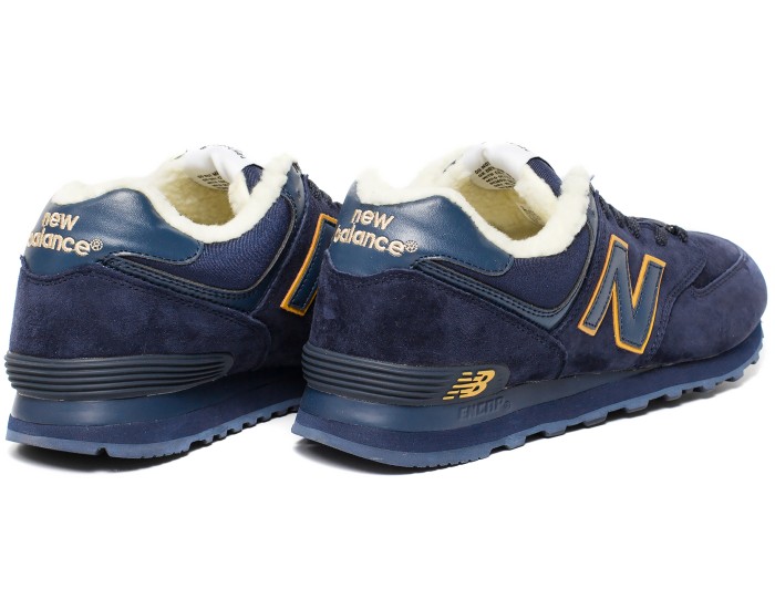 Кроссовки New Balance 574 Синие с желтым зимние с мехом