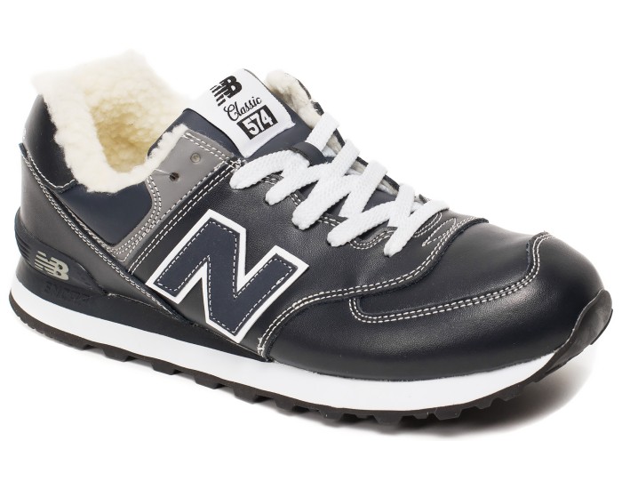 New Balance 574 темно-синие зимние с мехом