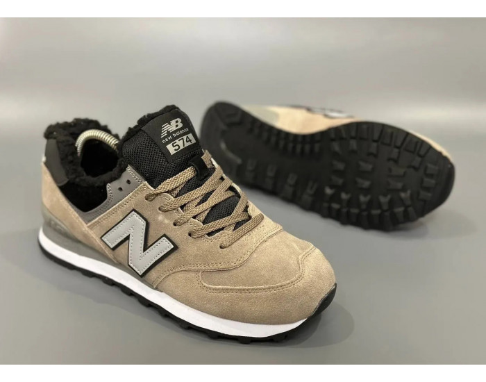 New Balance 574 Beige Black Big Size С Мехом