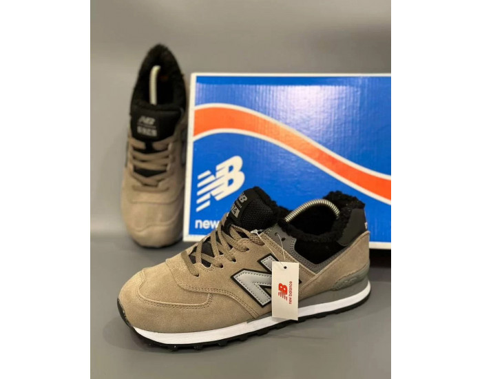 New Balance 574 Beige Black Big Size С Мехом