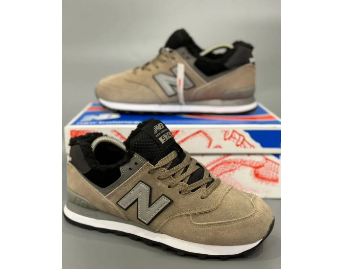 New Balance 574 Beige Black Big Size С Мехом